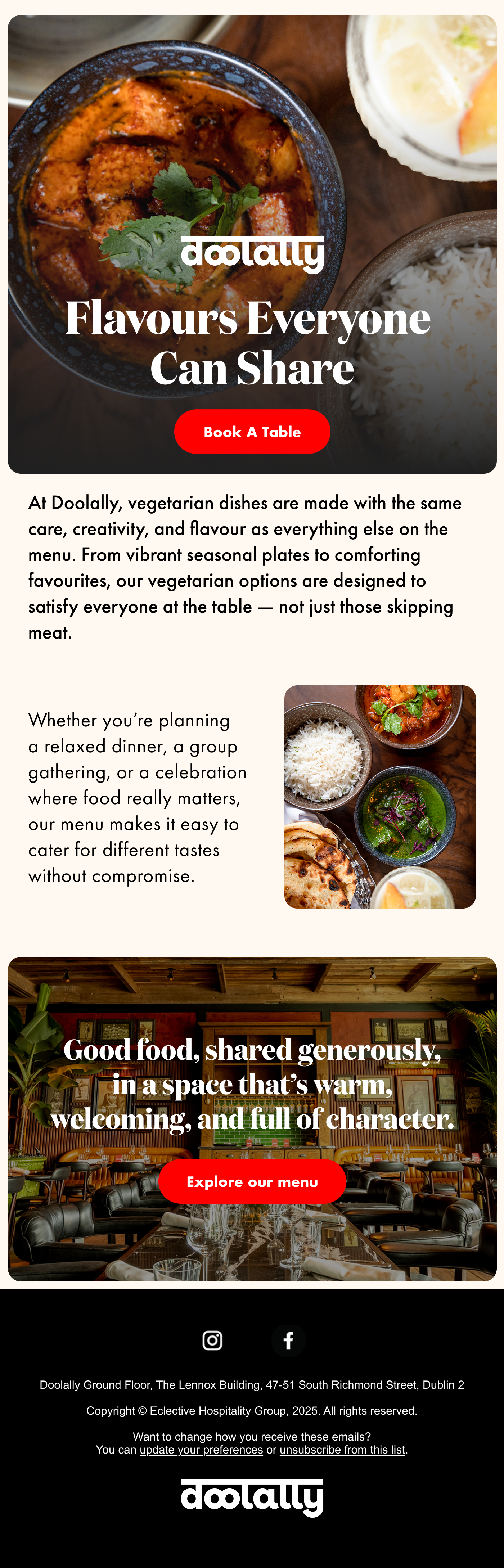 Doolally pre-rebrand menu communication, recurring weekly campaign