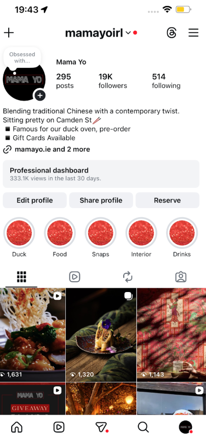 Mama Yo Instagram profile, pre-rebuild
